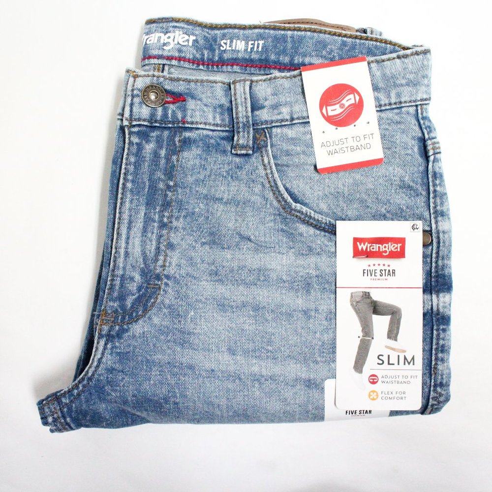 NEW - Wrangler Slim Fit 5 Star Premium Flex Size 14 Husky Denim Blue Jeans